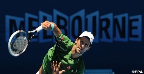 Novak Djokovic of Serbia practice