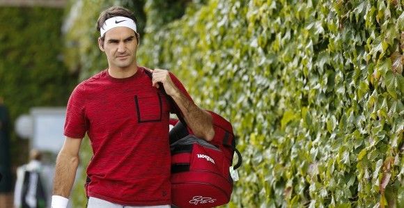 Roger Federer during a Wimbledon training session